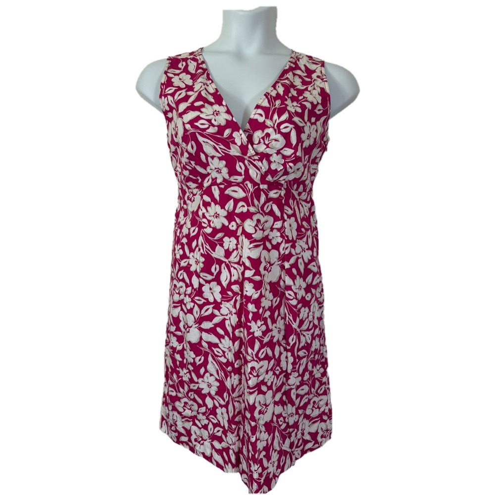 Bass Pink and White Floral with V-Neckline Sleeveless Sundress SKU0365